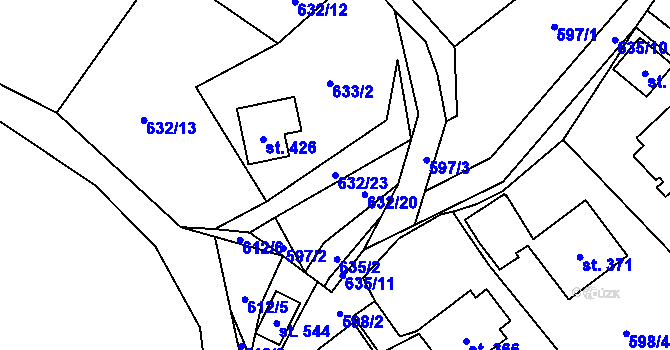 Parcela st. 632/23 v KÚ Pecka, Katastrální mapa