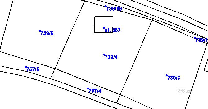Parcela st. 739/4 v KÚ Pecka, Katastrální mapa