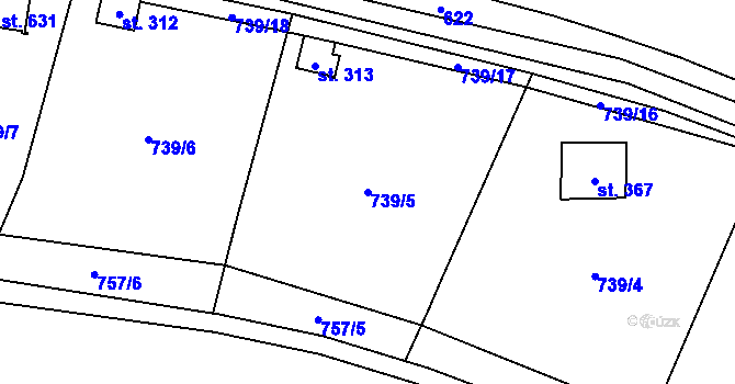 Parcela st. 739/5 v KÚ Pecka, Katastrální mapa