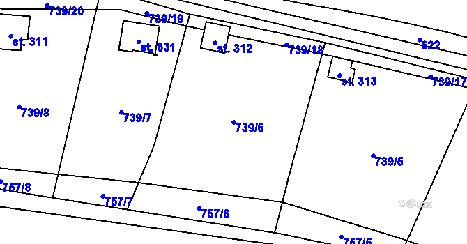 Parcela st. 739/6 v KÚ Pecka, Katastrální mapa