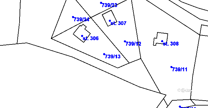 Parcela st. 739/13 v KÚ Pecka, Katastrální mapa