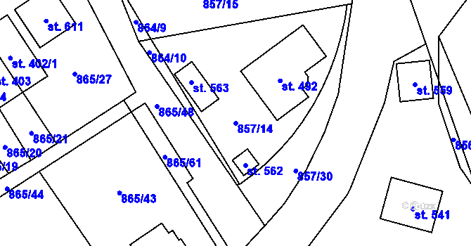 Parcela st. 857/14 v KÚ Pecka, Katastrální mapa