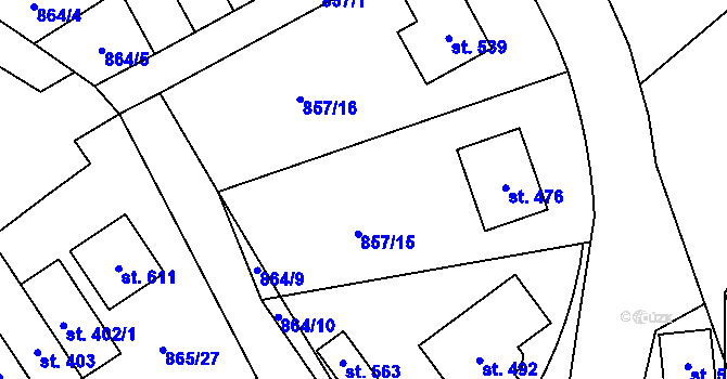 Parcela st. 857/15 v KÚ Pecka, Katastrální mapa