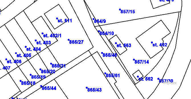 Parcela st. 865/1 v KÚ Pecka, Katastrální mapa