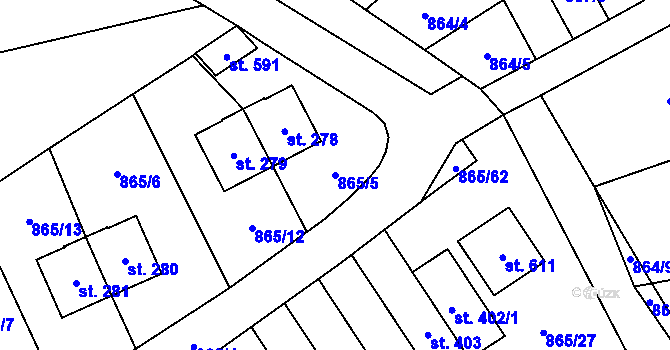 Parcela st. 865/5 v KÚ Pecka, Katastrální mapa