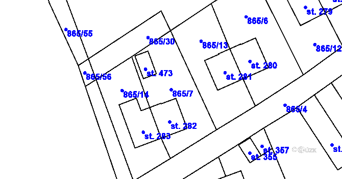 Parcela st. 865/7 v KÚ Pecka, Katastrální mapa