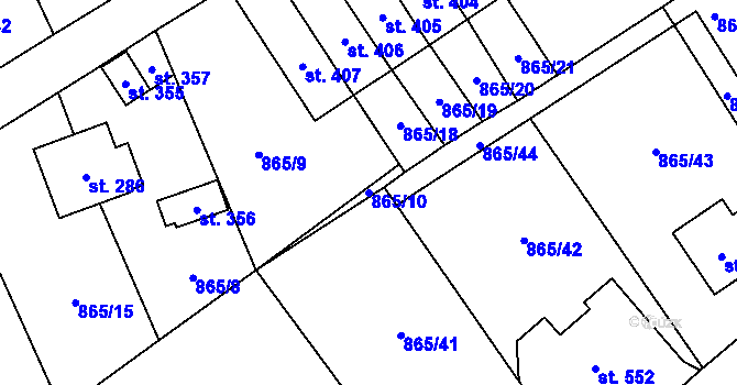 Parcela st. 865/10 v KÚ Pecka, Katastrální mapa