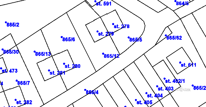 Parcela st. 865/12 v KÚ Pecka, Katastrální mapa