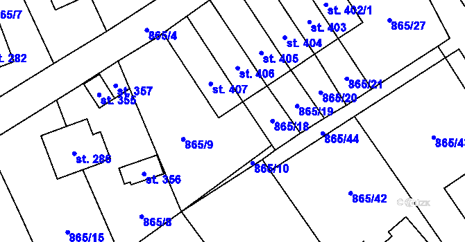 Parcela st. 865/17 v KÚ Pecka, Katastrální mapa