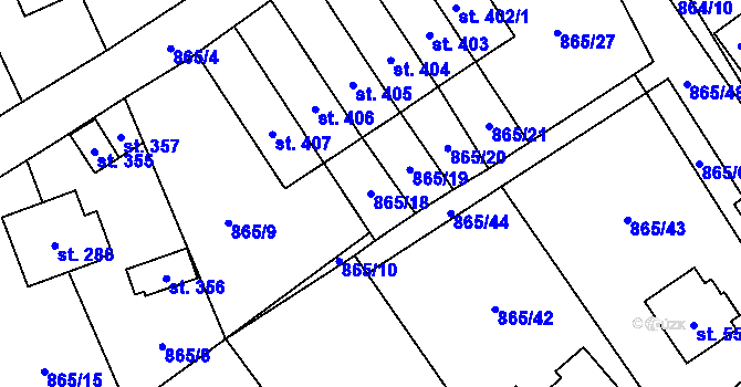 Parcela st. 865/18 v KÚ Pecka, Katastrální mapa