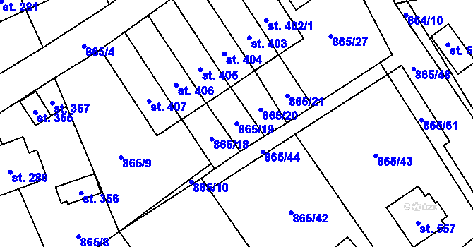 Parcela st. 865/19 v KÚ Pecka, Katastrální mapa