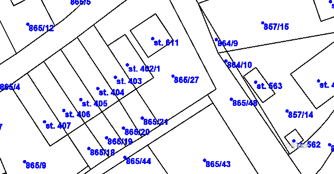 Parcela st. 865/27 v KÚ Pecka, Katastrální mapa