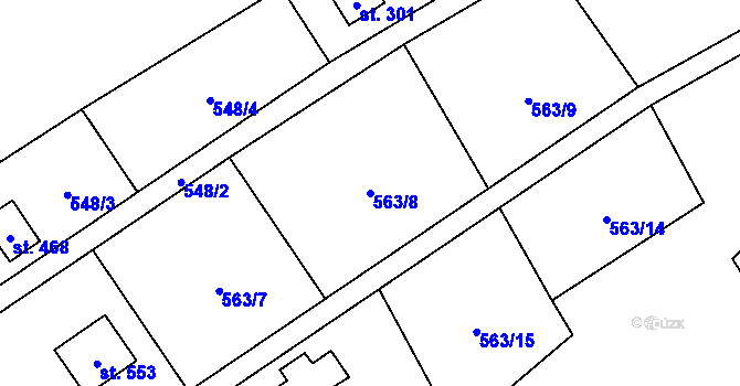 Parcela st. 563/8 v KÚ Pecka, Katastrální mapa
