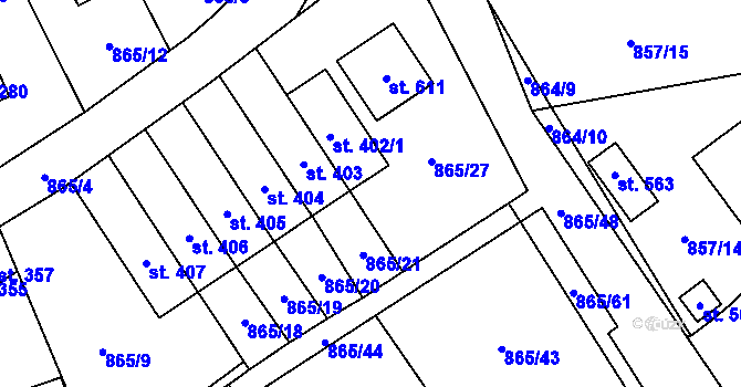Parcela st. 865/28 v KÚ Pecka, Katastrální mapa