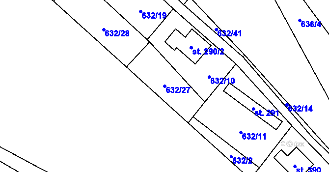 Parcela st. 632/27 v KÚ Pecka, Katastrální mapa