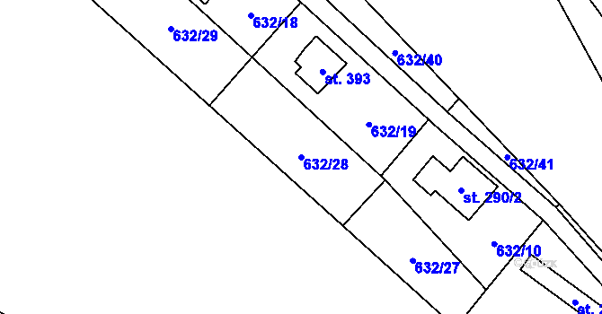 Parcela st. 632/28 v KÚ Pecka, Katastrální mapa