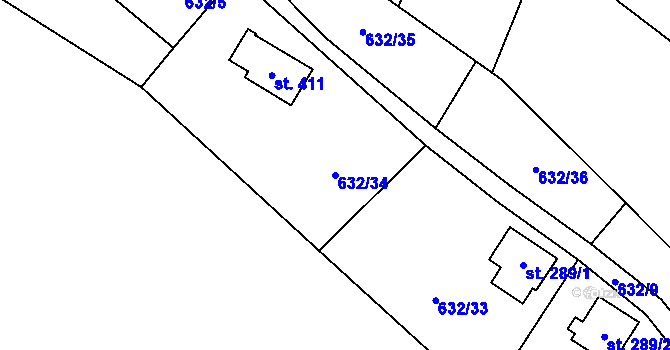 Parcela st. 632/34 v KÚ Pecka, Katastrální mapa