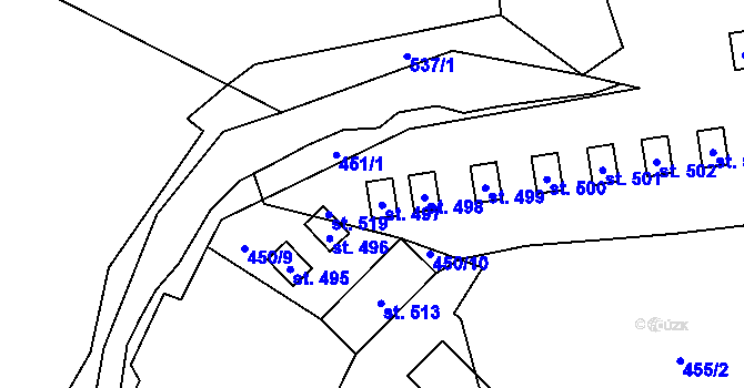 Parcela st. 497 v KÚ Pecka, Katastrální mapa