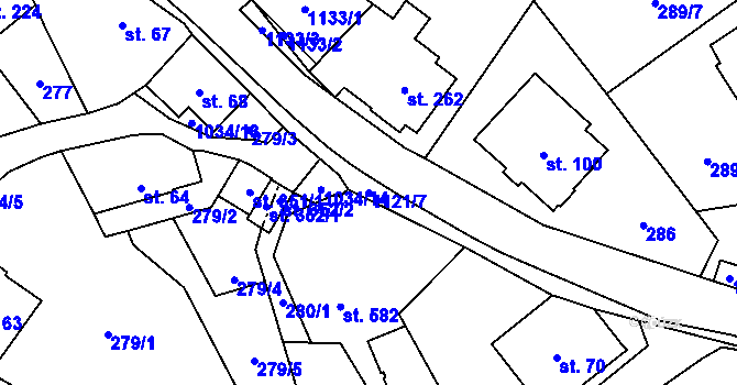 Parcela st. 1121/7 v KÚ Pecka, Katastrální mapa