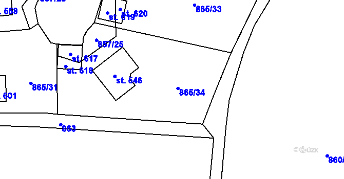 Parcela st. 865/34 v KÚ Pecka, Katastrální mapa