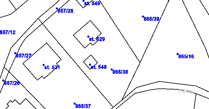 Parcela st. 865/38 v KÚ Pecka, Katastrální mapa