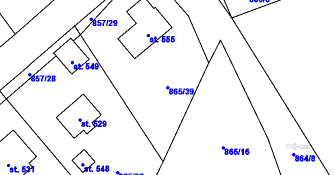 Parcela st. 865/39 v KÚ Pecka, Katastrální mapa