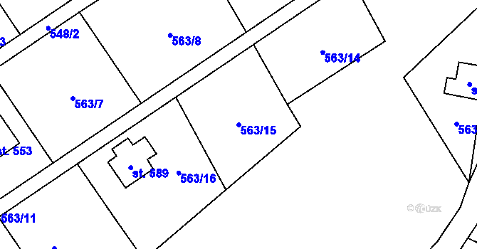 Parcela st. 563/15 v KÚ Pecka, Katastrální mapa