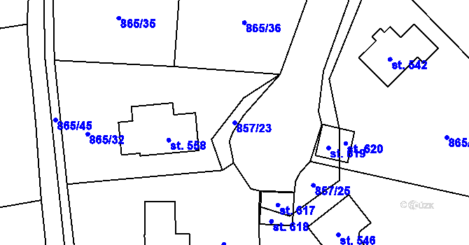 Parcela st. 857/23 v KÚ Pecka, Katastrální mapa