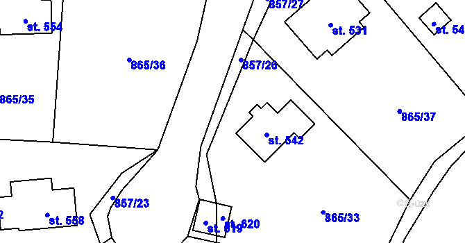 Parcela st. 857/26 v KÚ Pecka, Katastrální mapa