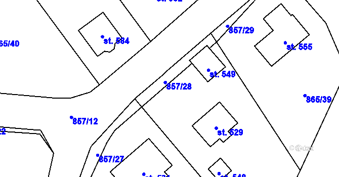 Parcela st. 857/28 v KÚ Pecka, Katastrální mapa