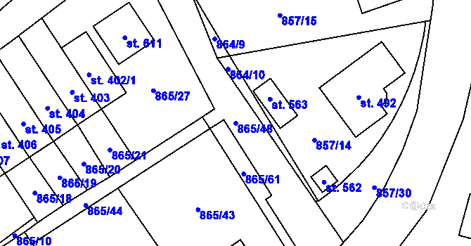 Parcela st. 865/48 v KÚ Pecka, Katastrální mapa