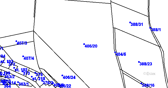Parcela st. 406/20 v KÚ Pecka, Katastrální mapa