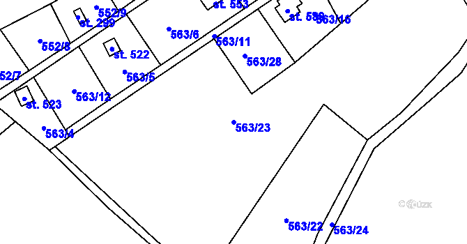 Parcela st. 563/23 v KÚ Pecka, Katastrální mapa