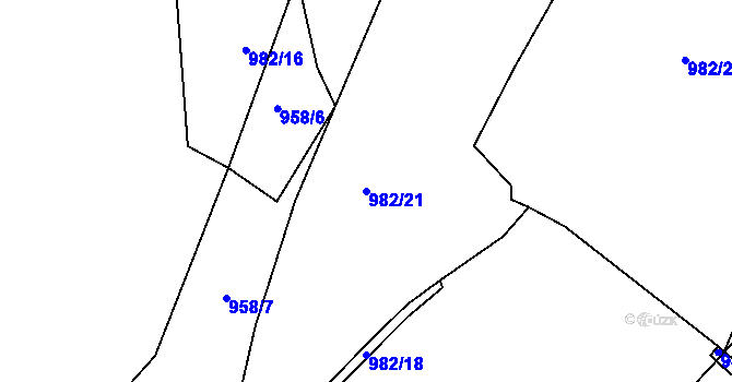Parcela st. 982/21 v KÚ Pecka, Katastrální mapa