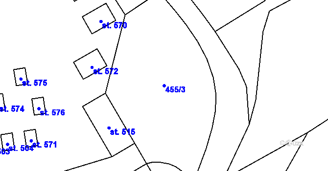 Parcela st. 455/3 v KÚ Pecka, Katastrální mapa
