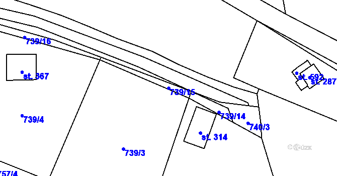 Parcela st. 739/15 v KÚ Pecka, Katastrální mapa