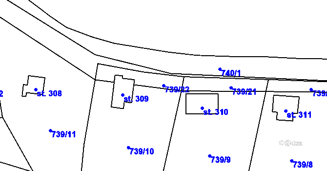 Parcela st. 739/22 v KÚ Pecka, Katastrální mapa