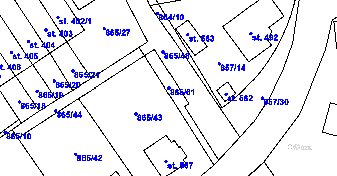 Parcela st. 865/61 v KÚ Pecka, Katastrální mapa
