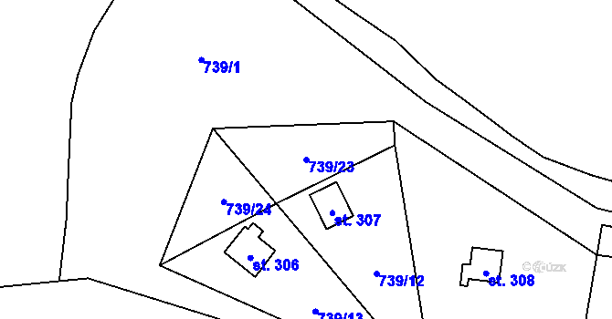 Parcela st. 739/23 v KÚ Pecka, Katastrální mapa