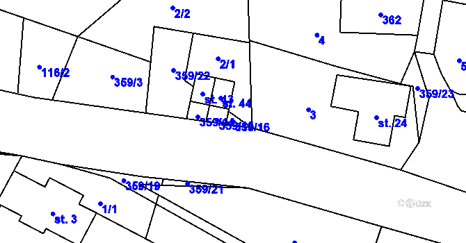 Parcela st. 359/16 v KÚ Staňkov u Pecky, Katastrální mapa