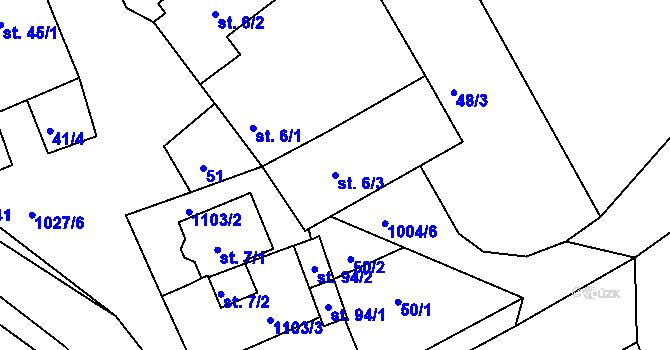Parcela st. 6/3 v KÚ Lidéřovice, Katastrální mapa