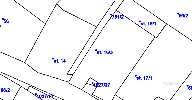 Parcela st. 16/3 v KÚ Lidéřovice, Katastrální mapa