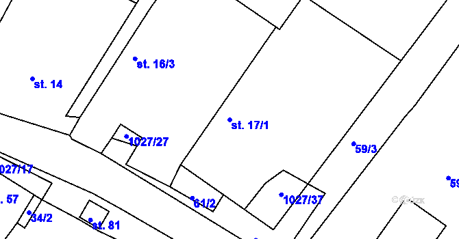 Parcela st. 17/1 v KÚ Lidéřovice, Katastrální mapa