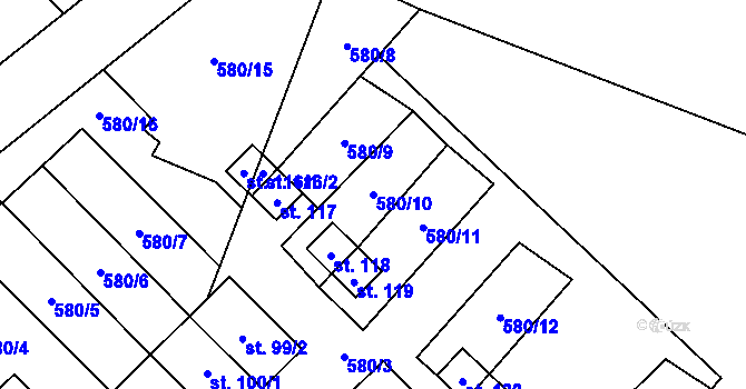 Parcela st. 580/10 v KÚ Peč, Katastrální mapa