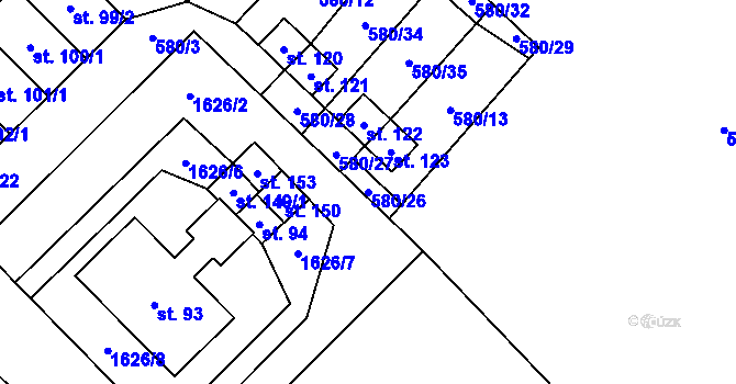 Parcela st. 580/26 v KÚ Peč, Katastrální mapa