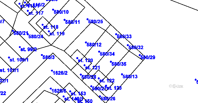 Parcela st. 580/34 v KÚ Peč, Katastrální mapa