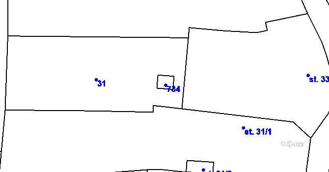 Parcela st. 33/2 v KÚ Pěčice, Katastrální mapa