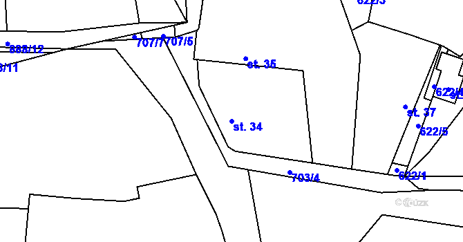 Parcela st. 34 v KÚ Pěčice, Katastrální mapa