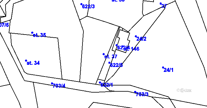 Parcela st. 37 v KÚ Pěčice, Katastrální mapa