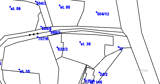 Parcela st. 38 v KÚ Pěčice, Katastrální mapa